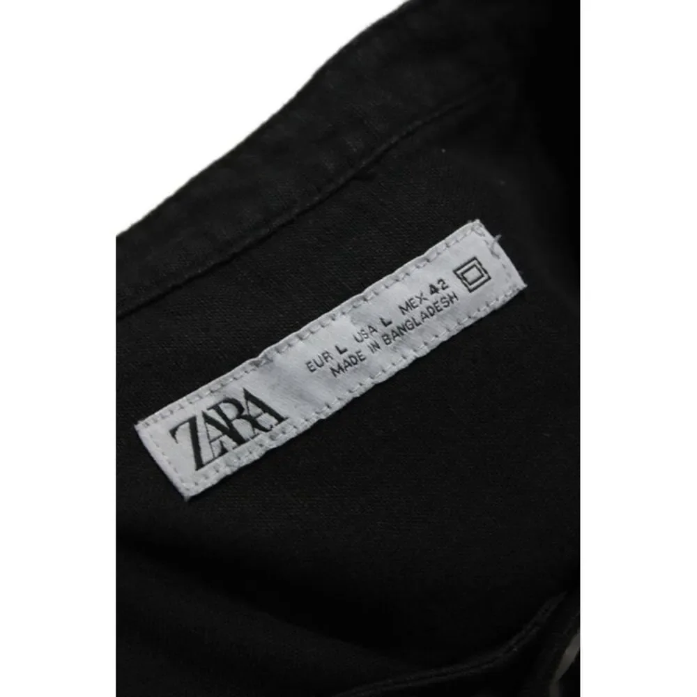 Zara Mens Linen Long Sleeves Button Down Shirt Black Size Large